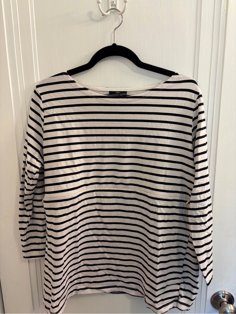Nursing Queen Black & White Striped Long Sleeve Tee